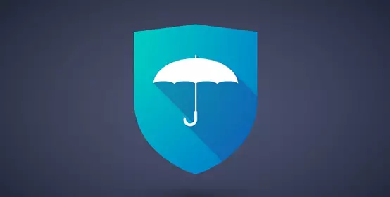 Illustration of a long shadow shield icon with an umbrella