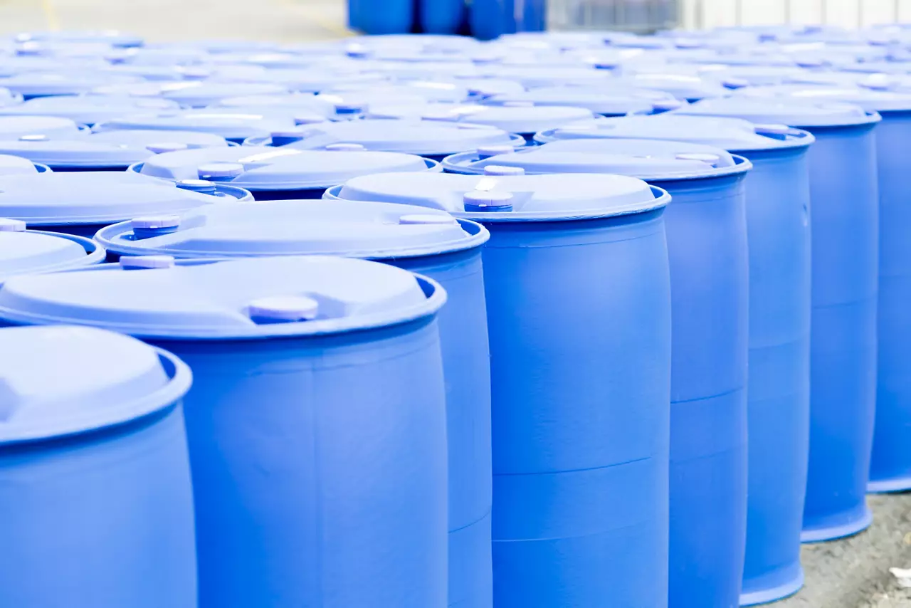 Chemical Plant, Plastic Storage Drums, Big Blue Barrels