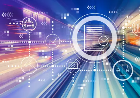 Compliance theme with abstract high-speed technology motion blur.