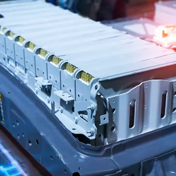 Electric car lithium battery pack and power connections.