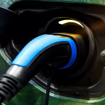 Ładowanie pojazdu z odbiciem zielonego lasu