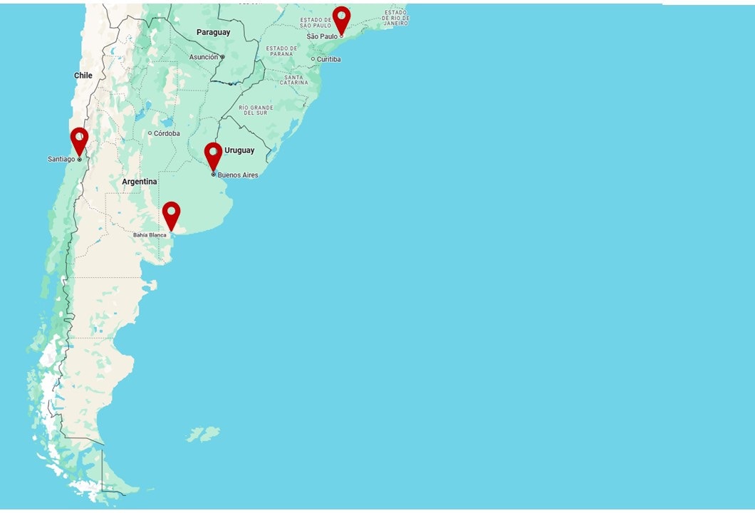 Map of Argentina showing Dow locations