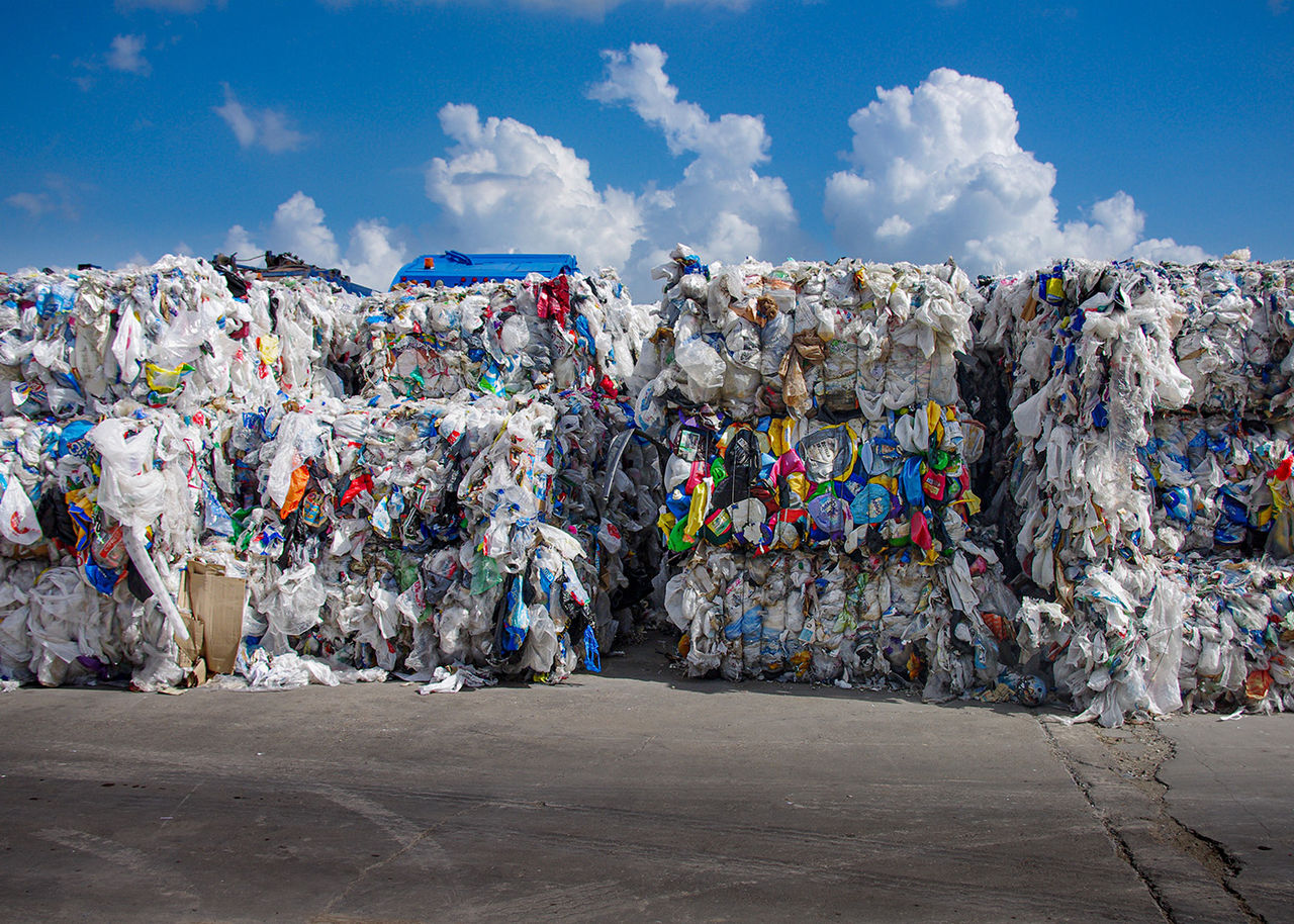 plastics bundled for recycling