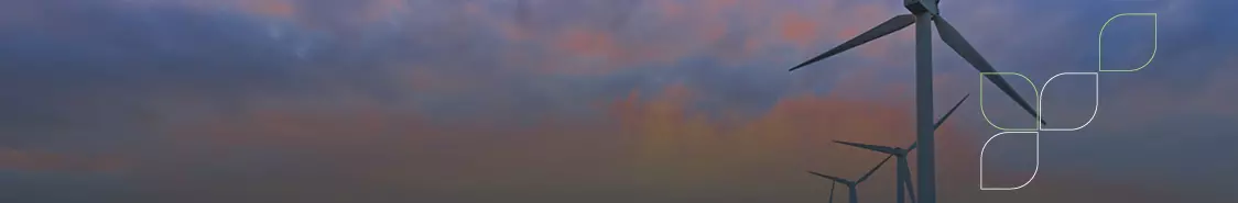 Arial view of wind farm integrating sustainability Science branding elements  