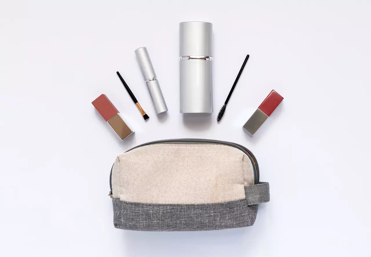 Travel cosmetic bag with the necessary means for the care of women's skin