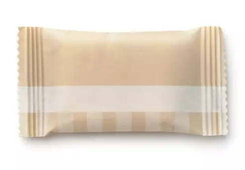 Top view of brown paper sachet isolated on white